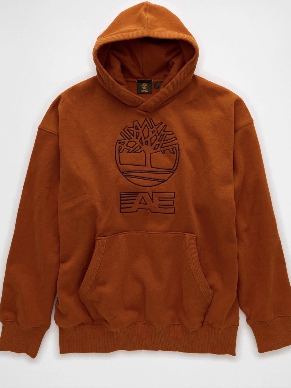 Timberland Men's Rust Orange Hooded Sweatshirt with Embossed Logo